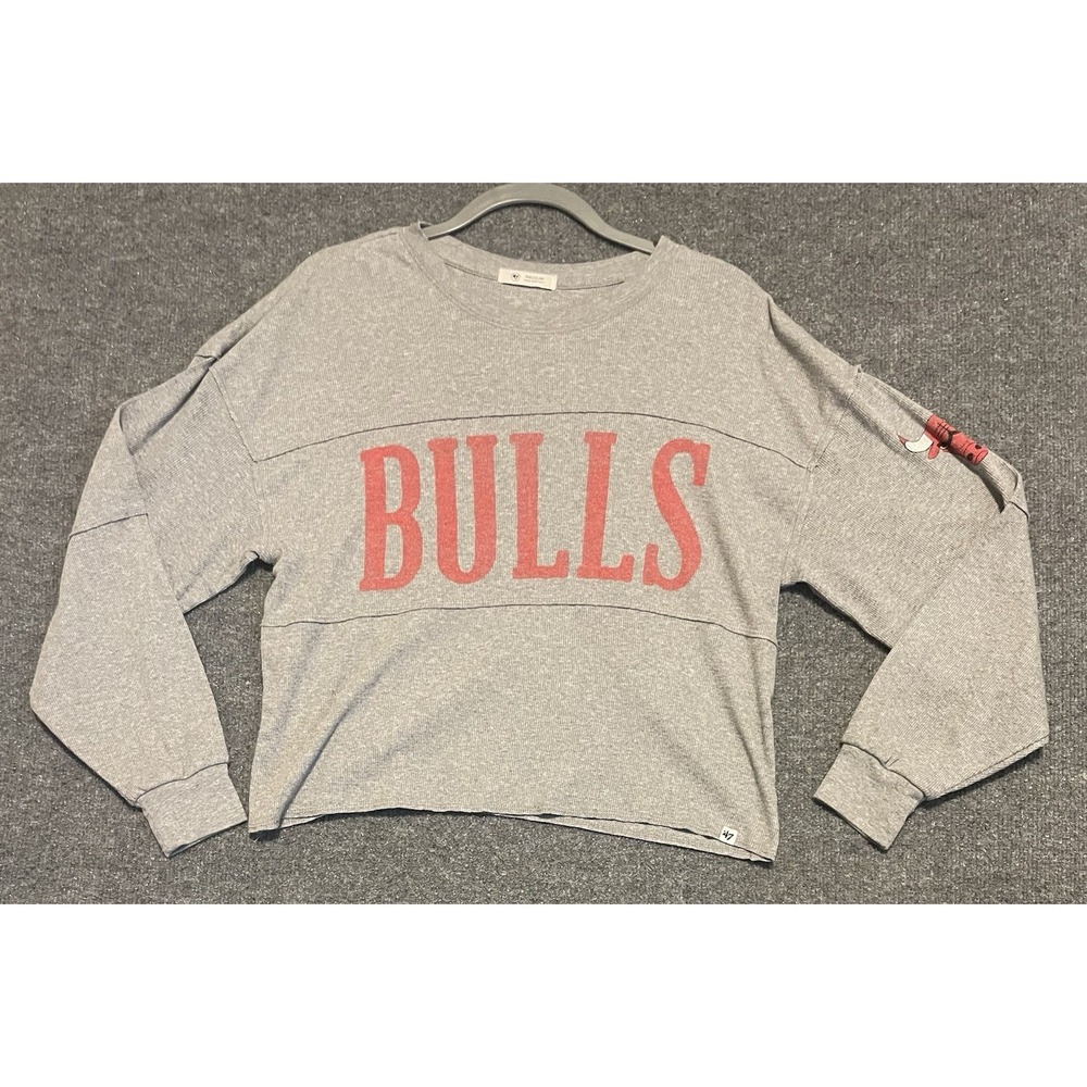 47 Brand Chicago Bulls Crewneck/ Long Sleeve Womens Medium Cropped Grey NBA